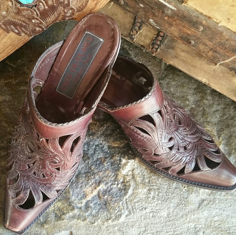🎉❤️HP!!❤️🎉Handmade Tres Outlaws Leather Mules - Picture 5 of 12
